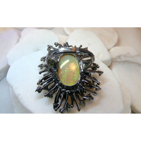 Stunning Huge 13 CT Natural Ethiopian Opal Chrome Diopside Sterling Silver Ring - Picture 8 of 9
